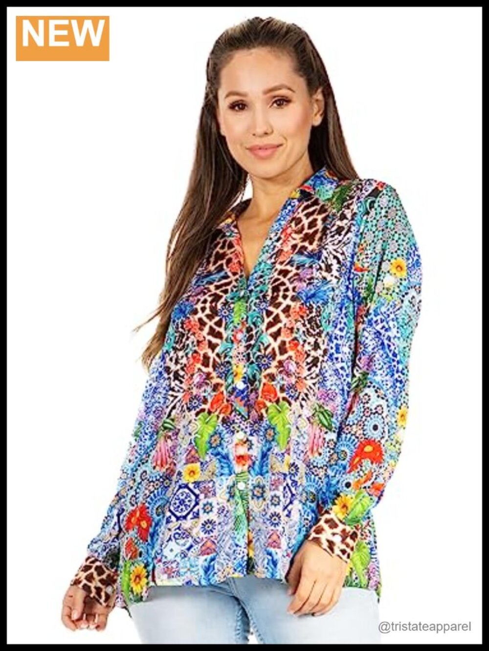 Sakkas Iriss Womens Long Sleeve Button Down Blouse Top Shirt Floral Boho Casual